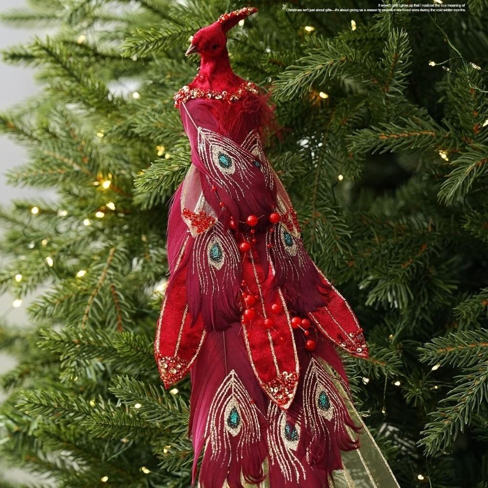 Feather Birds Christmas Peacock Ornaments Clip-On Faux Peacock Figurine  Home Party Decor