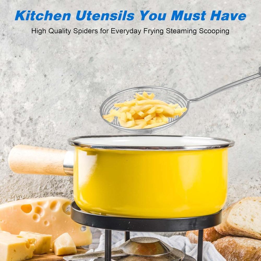 Rostfritt stål Spindelsil för matlagning Fritering Multifunktionell Sked med handtag för kök Fritering Mat Nudlar