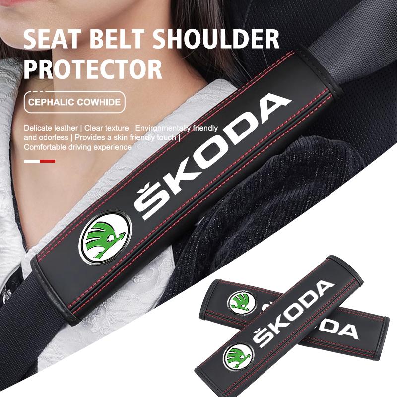 cqmes7 Car Seat Belts Covers Padding Carbon Fiber Belt Shoulder For Skoda Rapid Octavia Derivative Enyaq-iV VisionS Yeti Scala