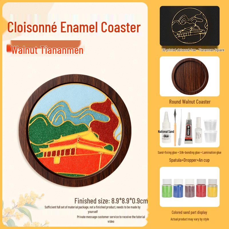 Cloisonné DIY Coaster Kit: Jingtailan No-Wire-Drawing, Chinese Style, Handmade Team Building Activity