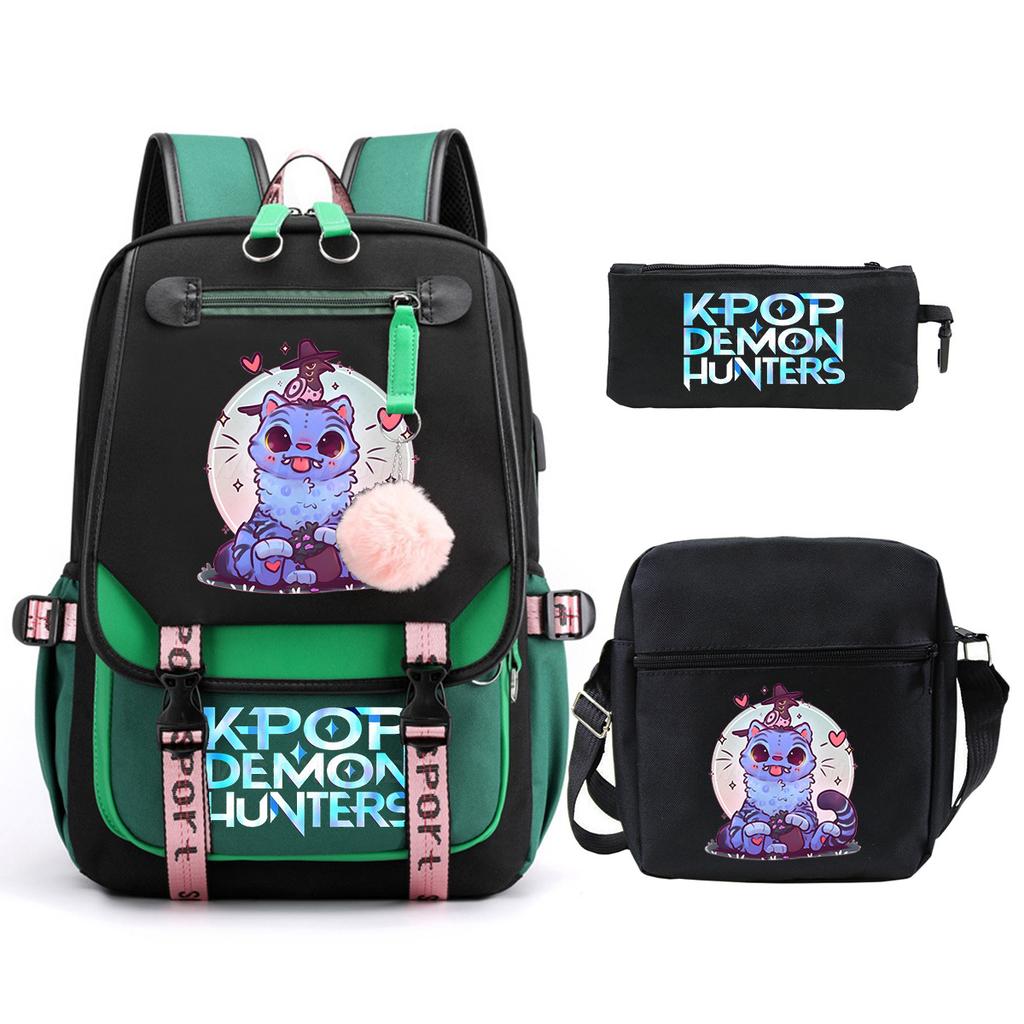 Demon Hunters Peripheral Printing Children's Fashion Backpack Cross-border Large Capacity Primary and Secondary School Student Leisure School Bag Set