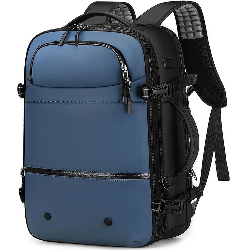 Мужской 17-дюймовый расширяемый водонепроницаемый рюкзак для деловых поездок с большой вместимостью и вакуумной компрессией синий