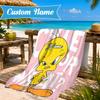 Custom Name Cute Tweety-Bird Artwork Heart In Space Adventure Microfiber Beach Towel, Lightweight for Summer Travel, Swimming Pool Fan Gift