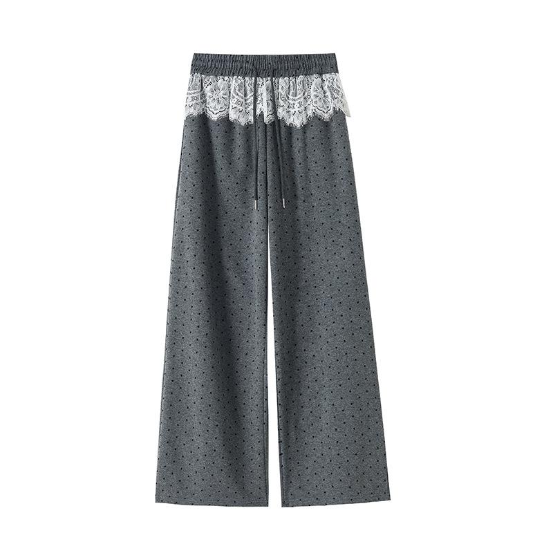 Polka Dot Wide-leg Pants Women's Spring Elastic Waist Drape Loose Straight Casual Pants