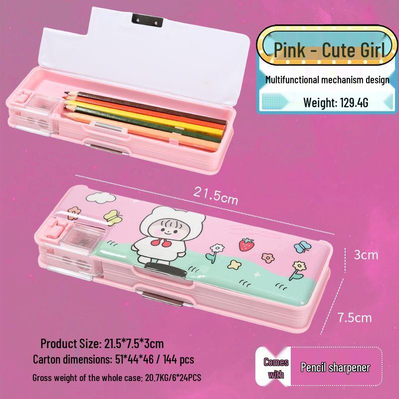 Multi-functional Double-Layer Pencil Case for Boys & Girls - Plastic, Simple Design for Kindergarten & Primary School Students