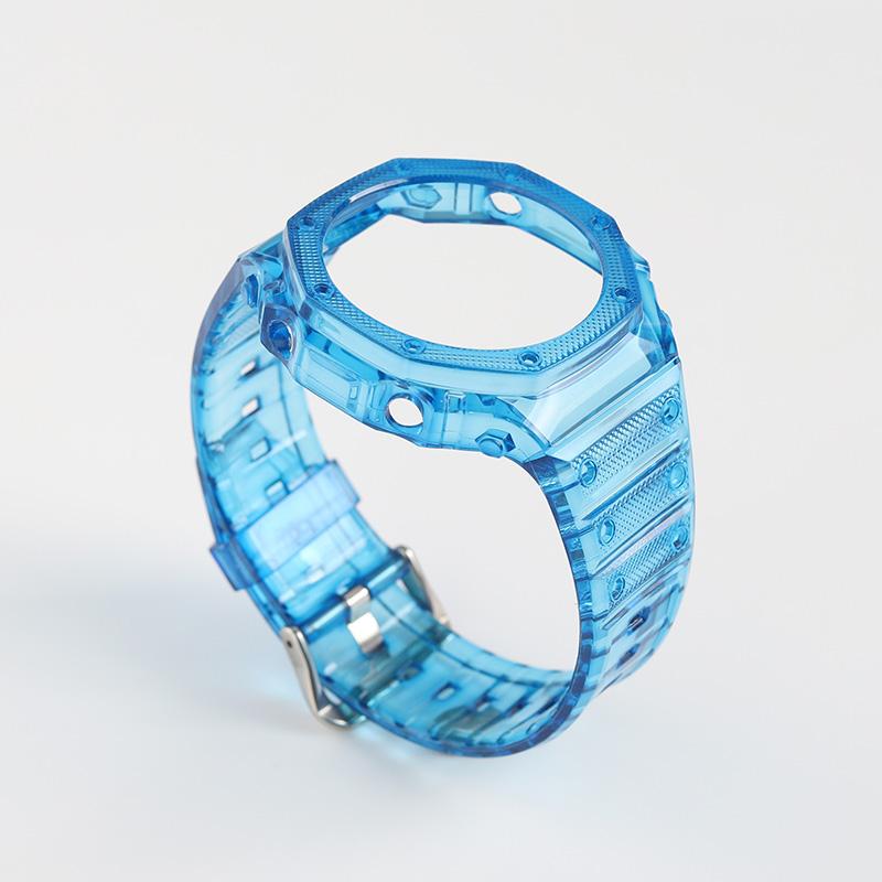 Σετ λουράκι ρολογιού TPU/σιλικόνης/καουτσούκ Μαλακό και ελαφρύ Ζελέ Διαφανές μαύρο μπλε μονόχρωμο λουράκι θήκη Για CASIO G-SHOCK GA2100