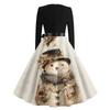 Women's Casual Fashion Round Neck Long Sleeve Christmas Printed Party Vintage Long Dresses