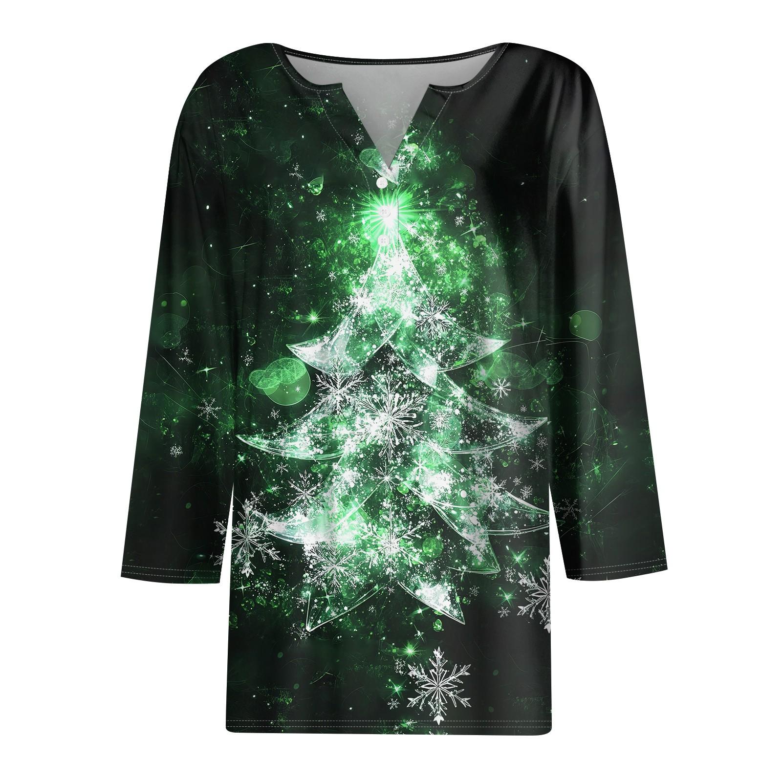 Жен. Футболка Футболка С принтом Пуговицы Рукав 3/4 Повседневные Выходные Мода — фото 3