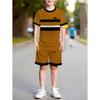 Boys Clothes Simple Striped 3D Printed Short Sleeve T-Shirt Sets Loose Casual Summer Outdoor Quick Drying Children's Clothing