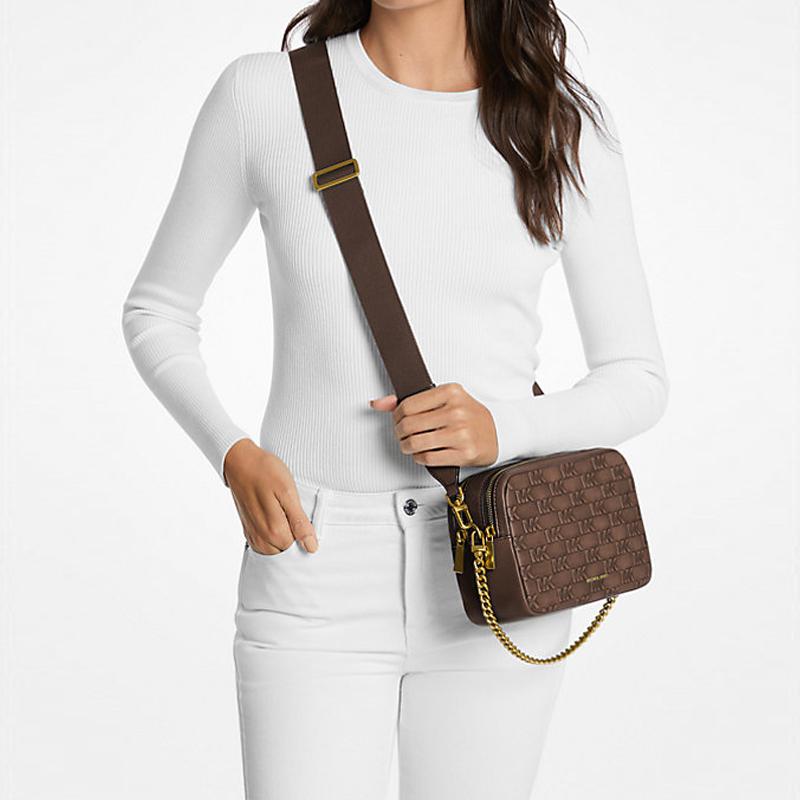 Michael Kors MK Bryant Embossed Logo Shoulder Strap Removable Embossed Logo Leather Crossbody Bag Medium Women Crossbody Bag 32F5AYTC6L-CHOCOLATE