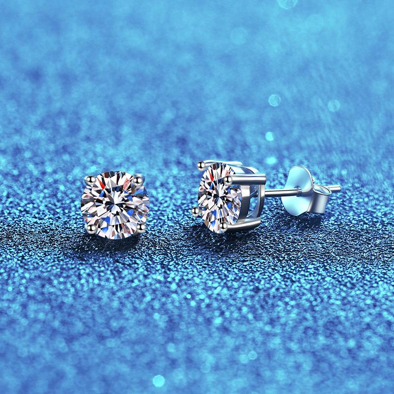 Hot Sale S925 Sterling Silver Moissanite Unisex Stud Earrings - Available in 0.1/0.3/0.5/1/2/3 Carat, Classic Four-Claw Design 925 Silver
