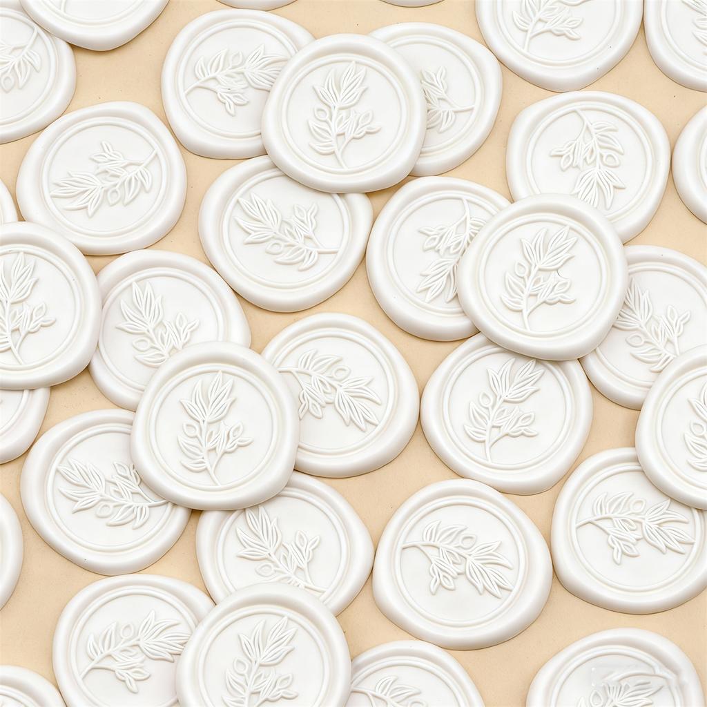 White Eucalyptus Wax Seal Stickers, 50pcs Botanical Self-Adhesive Wax Seal Stickers, Festive Envelope Seals Stickers for Christm