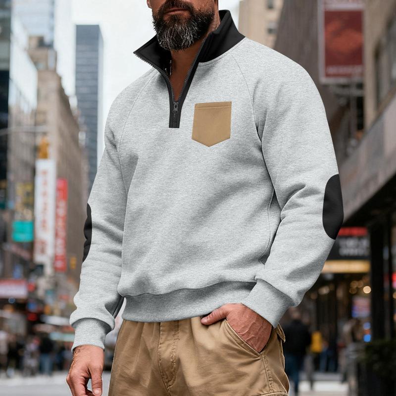 

2025 Осень и Зима Новый Свободный Свитер Модный Карман Молния Воротник-стойка S серый