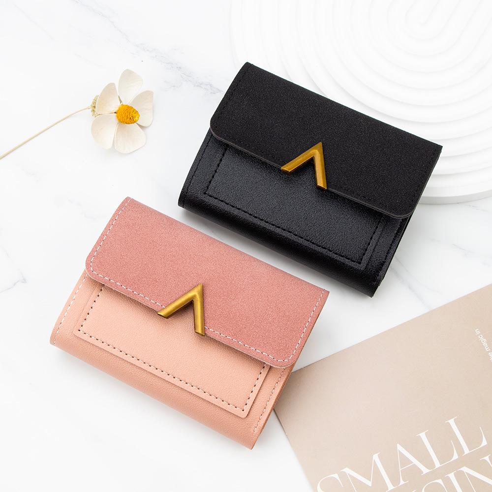 European & American Retro Women's V-Shaped Trifold Wallet with Card Holder, ID Window, Coin Purse, and Money Clip.