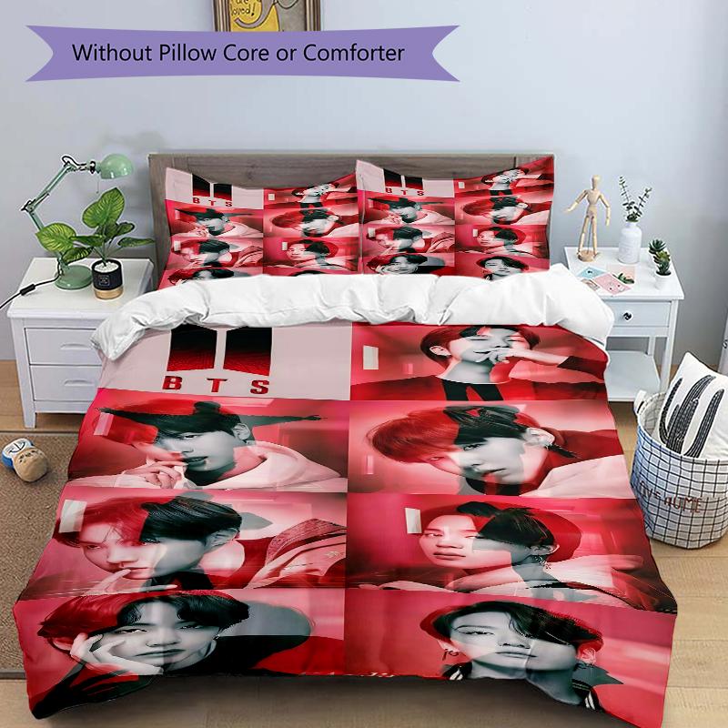 3Pcs Bts Aesthetic Bedding Set Soft Fabric Duvet Cover Pillowcases Home Christmas Xmas Halloween Gift 1 Duvet Cover 2 Pillowcase N1252