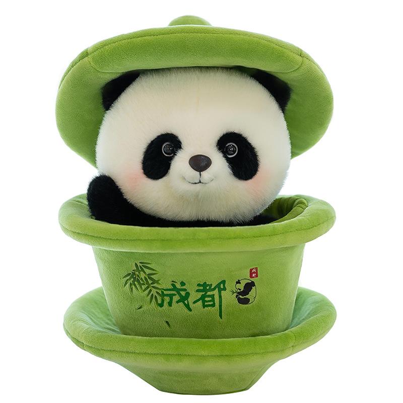 New Cover Bowl Tea Panda Doll Tea Cup Plush Toy Authentic Doll Sichuan Chengdu Souvenir Children's Gift