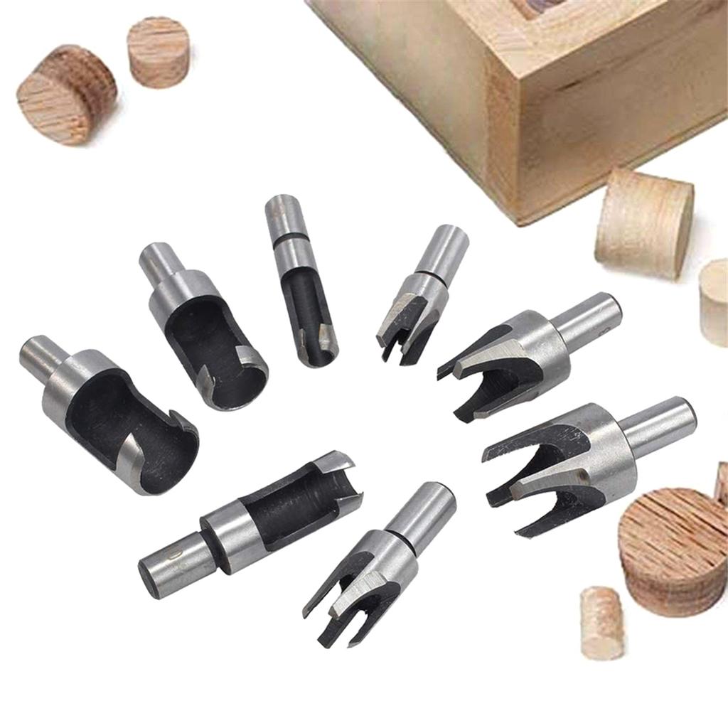 2025+ 8Pcs 5/8In 1/2In 3/8In 1/4In Wood Plug Cutter Straight and Taper Claw Drill Bit Set Woodworking Hole Saw Cutting Tool