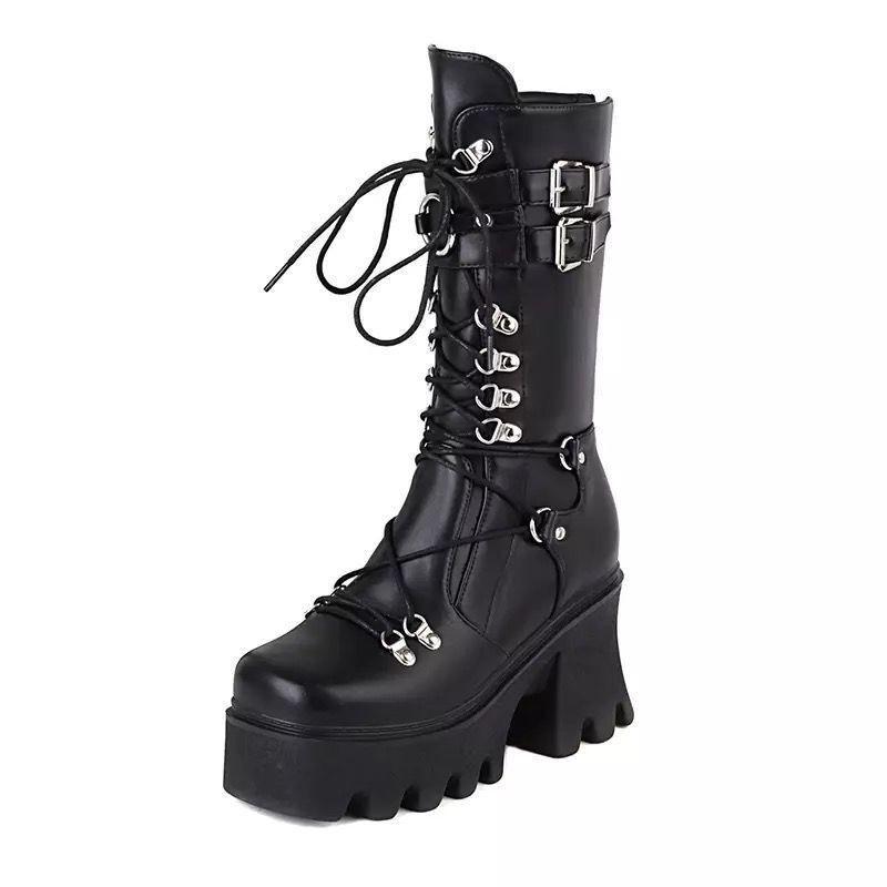 

Women s Fashion Mid Tube Boots Lace Up High Platform Wedge Boots New Women s Fashion Solid Color Boots 35 матовий чорний колір