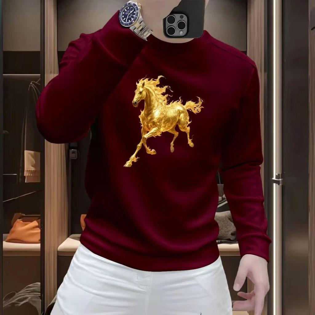 2026 Year of the Horse Red Hoodie - Men's Festive Zodiac Slim Fit Casual Top