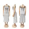 Retro Stripe Patchwork Backless Slip Dress - Color Block Sleeveless Long Slim Fit