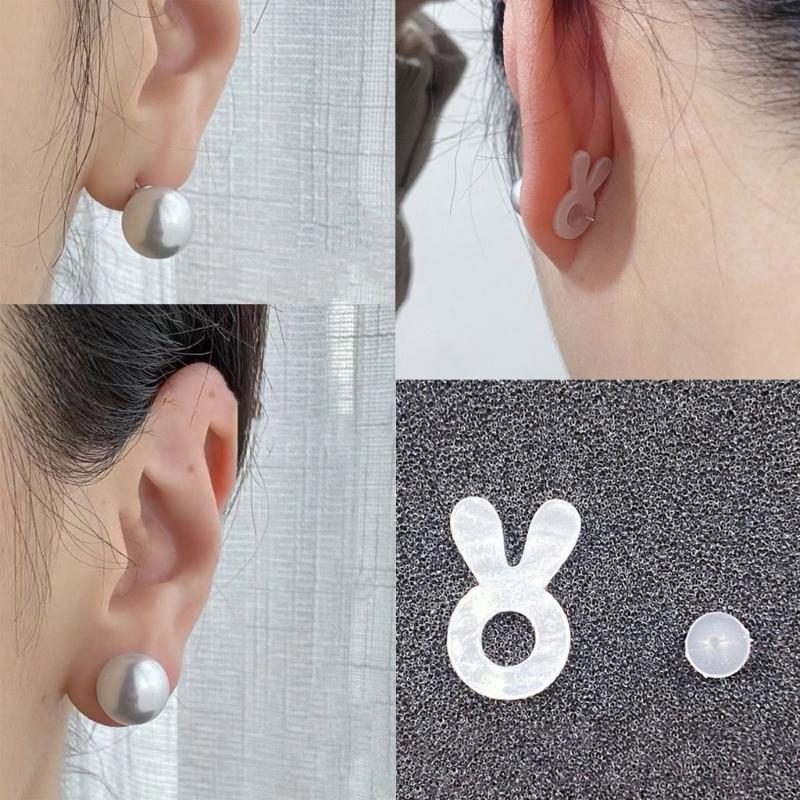 Acrylic Rabbits Ear Earring Support Nonslip Silicone Backs For Heavy Earrings Comfortable Allergy Proof Clear Design