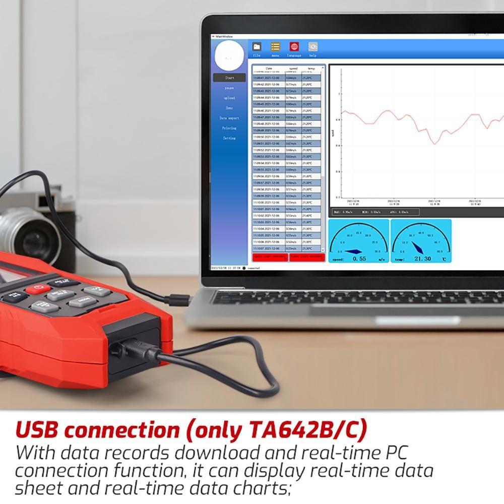 TA642C Digital Anemometer LCD Backlight Display Measuring Air Flow Speed Wind Temperature Handheld Wind Speed Meter