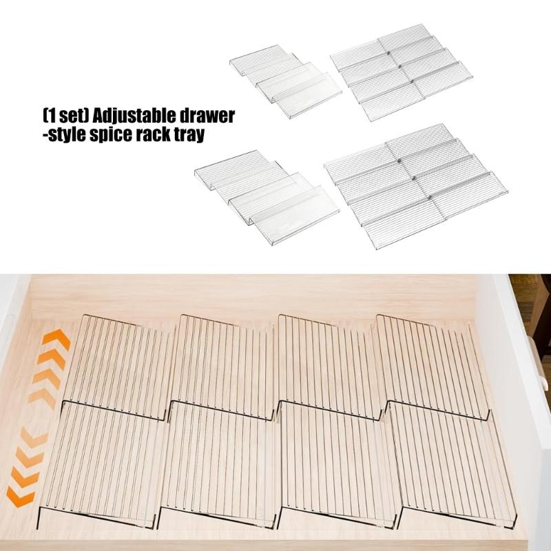 Acrylic Spice Organizers Step Tray Adjustable for Drawer Storage with Simple Setups