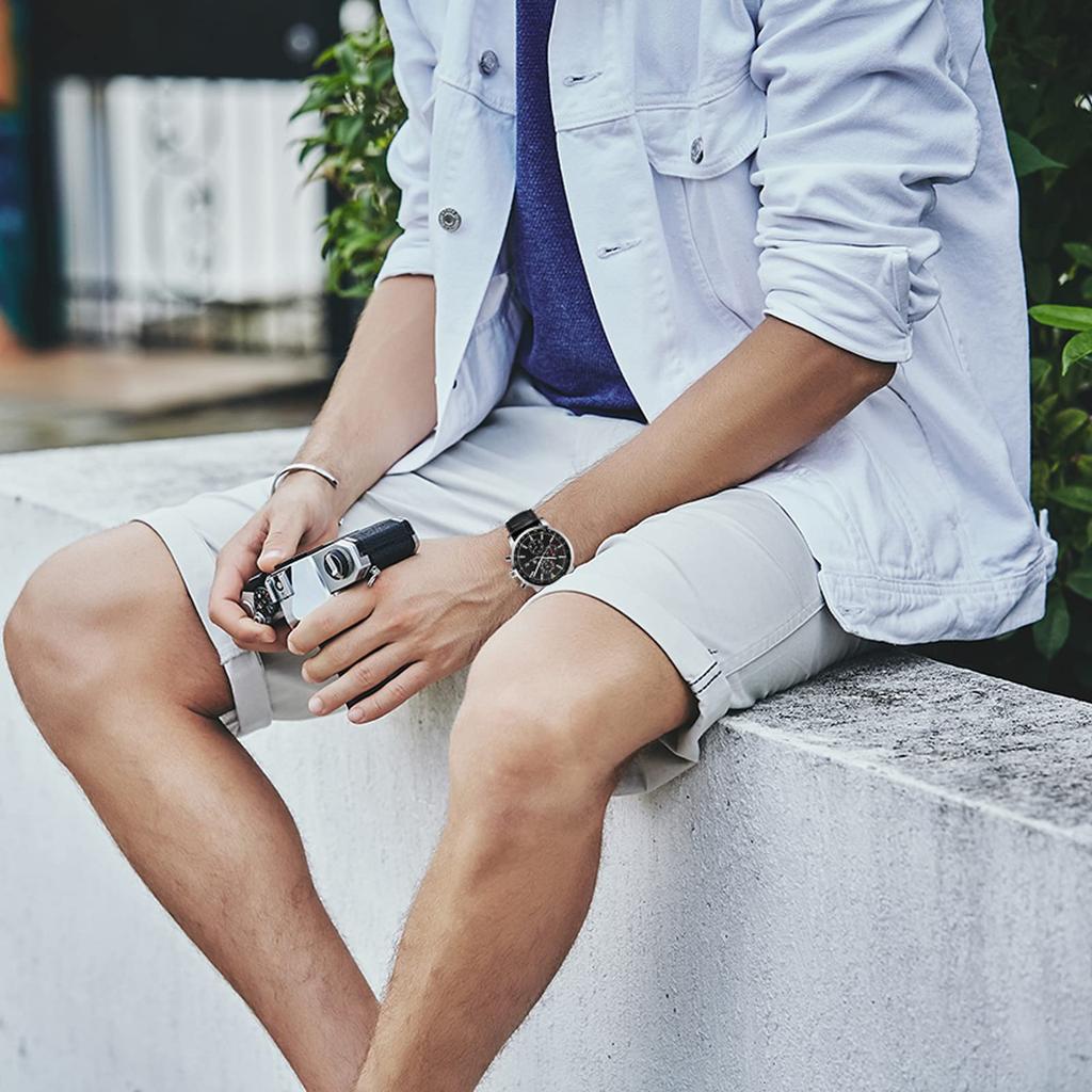 RORIOS Watch Waterproof Analog Luminous Date Display Multifunctional Quartz Stopwatch Calendar Stylish Sports Watch Watch for Man Brown Band Black A