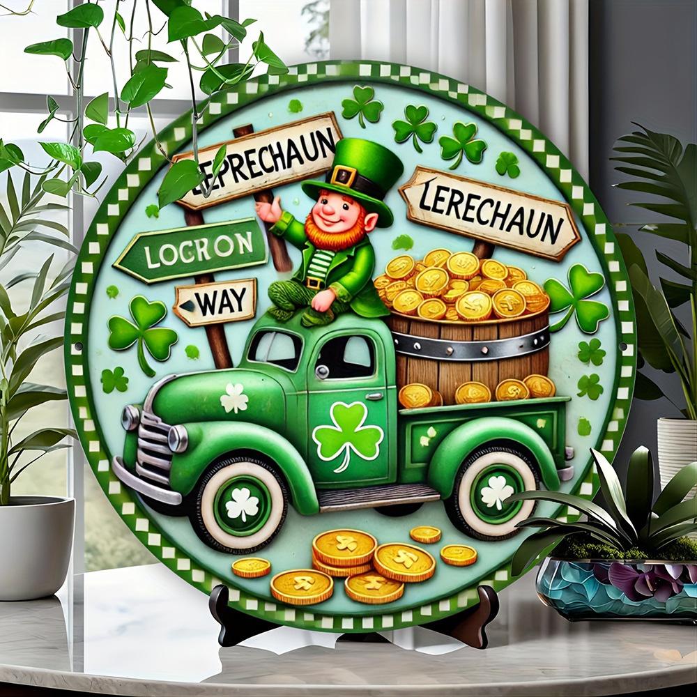 2D Flat 20cm Happy St.patrick's Day Hat Wooden Wall Hanging Decor - Car Balloon Universal Holiday Wooden Pendant, Home Decoration, Welcome Sign Party