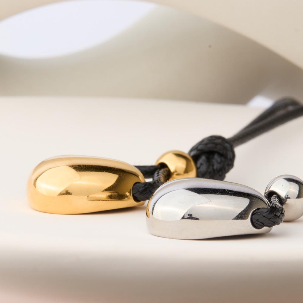 Glossy Heart Necklace with Black Wax Cord, Adjustable 18K Gold-Plated Titanium Steel for Women