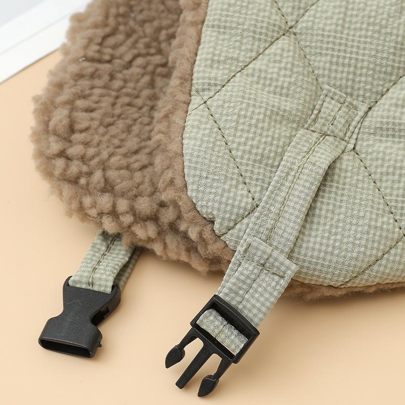 Winter Versatile Plaid Plush Lei Feng Hat Outdoor Trip Thickened Windproof and Warm Hat Japanese Casual Windproof Hat