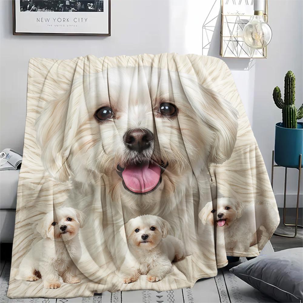 1Pc Lhasa Marejus Dog Print Flannel Blanket, High quality Comfortable for All Seasons, Home Decor, Warmth and Comfort, Perfect for Gifts