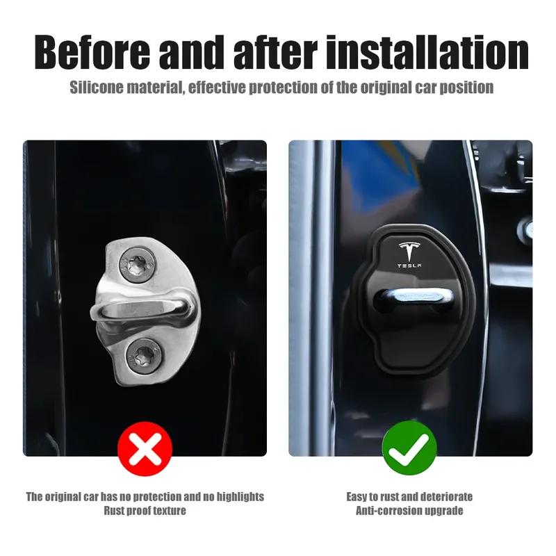 4Pcs Tesla Car Silicone Door Lock Cover Shock Absorber Protective Sticker for Tesla Model 3 Y S X Roadster SpaceX Cybertruck Car