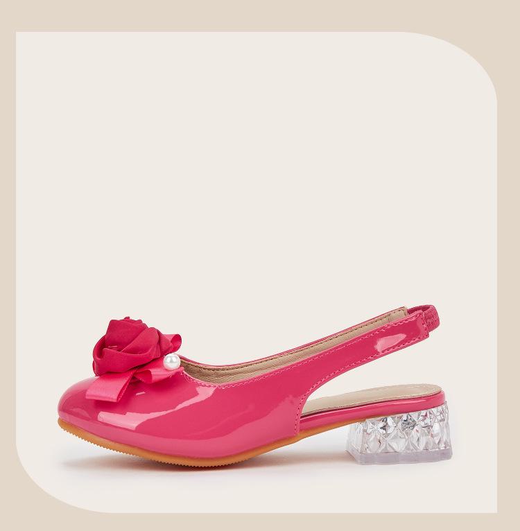 2025 Winter Bow Flower Crystal Chunky Heel Princess High Heels for Girls