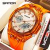 Sanda Dual Display Multifunction Fashion Wristwatch with Colorful Transparent Case for Youthful Korean Style