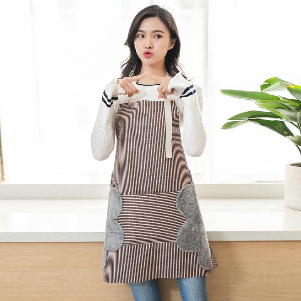 

Женские кухонные водо- и маслостойкие фартуки с 2 пришитыми карманами в тонкую полоску One Size кофейный