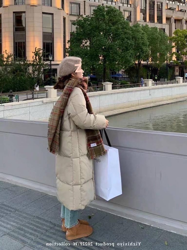 2025 Women's Korean Style Mid-Length Down Jacket - Thickened Stand-Up Collar White Duck Down Winter Coat