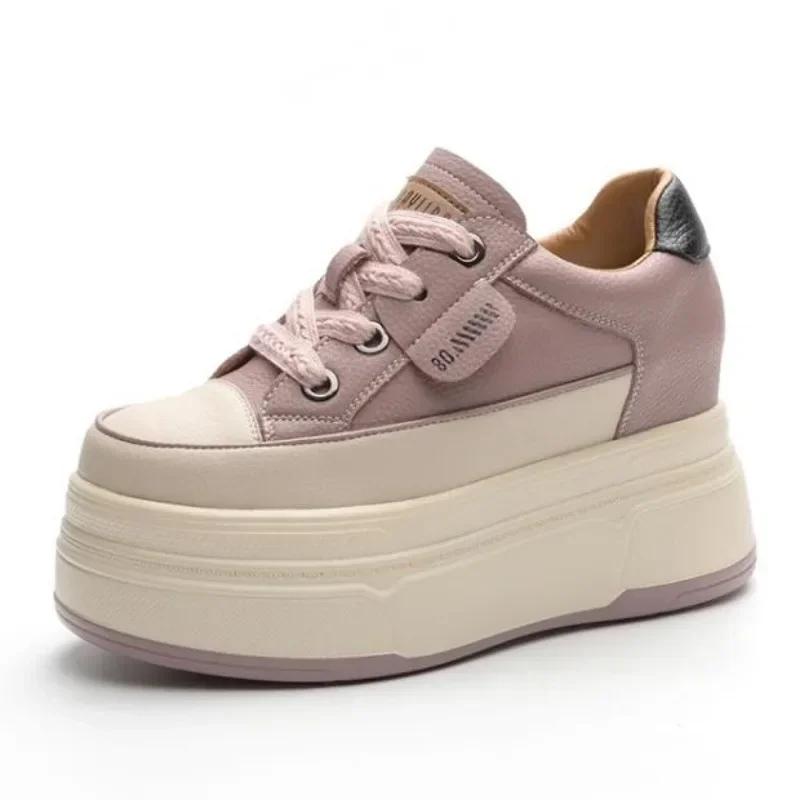 Fashion Retro 9cm Cow Suede Genuine Leather Women Vulcanized Shoes Platform Wedge Skate Boarding High Brand Heels Casual Stable Shoes
