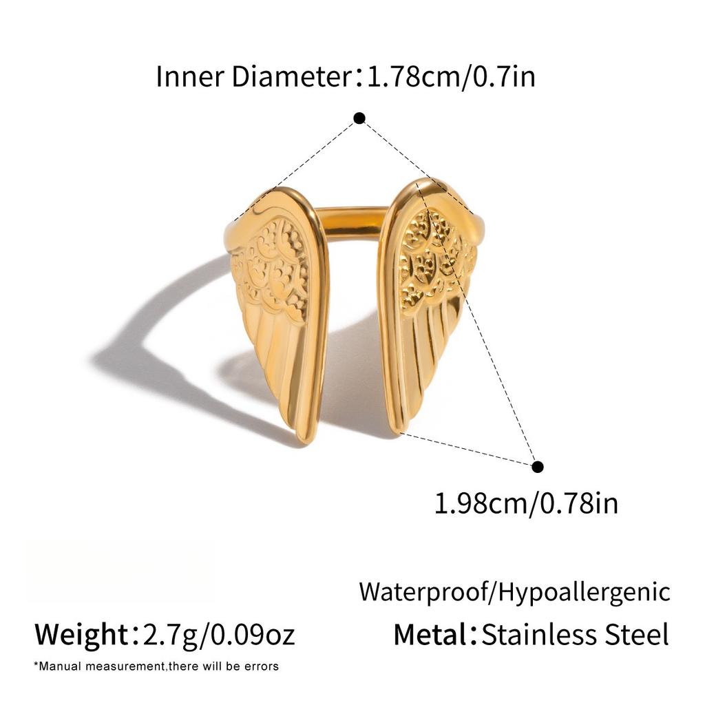 Yori Minimalist Stainless Steel Angel Wing Adjustable Opening Ring for Women Charm Finger Jewelry Gift Accessories 2026