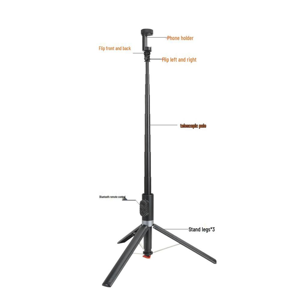 YF08 Rotating Selfie Stick Tripod with Bluetooth Remote - Portable Phone Holder for Travel Photography