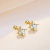 S925 Sterling Silver Inlaid Zircon Star Screw Earrings for Women Simple INS Fashionable Versatile Plating K Gold Earrings