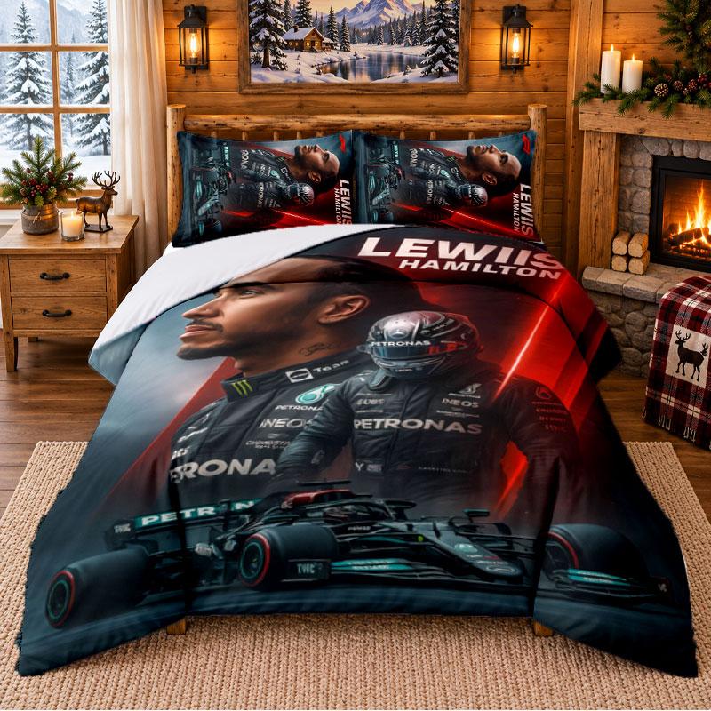 Lewis Hamilton Pattern Bedding 3Pcs Set Bed Sheet And Pillowcases For Indoor Bedroom