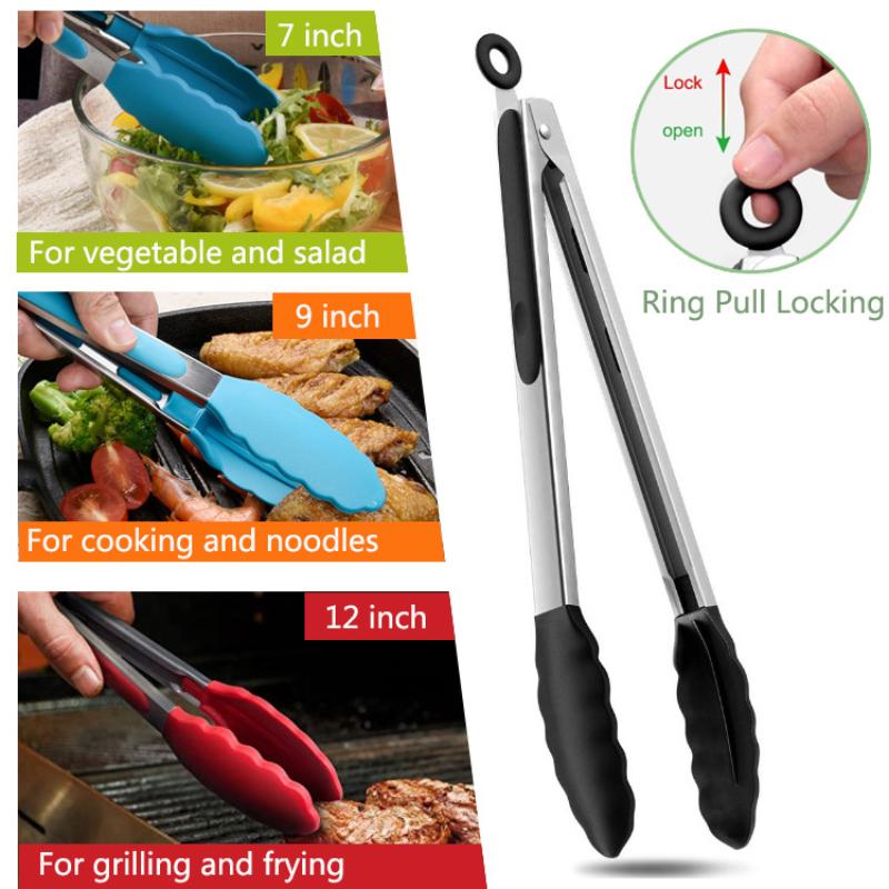 Silicone Kitchen Tongs for Baking Barbecue Steak Frying Frying, Heat-Resistant Food Clamps
