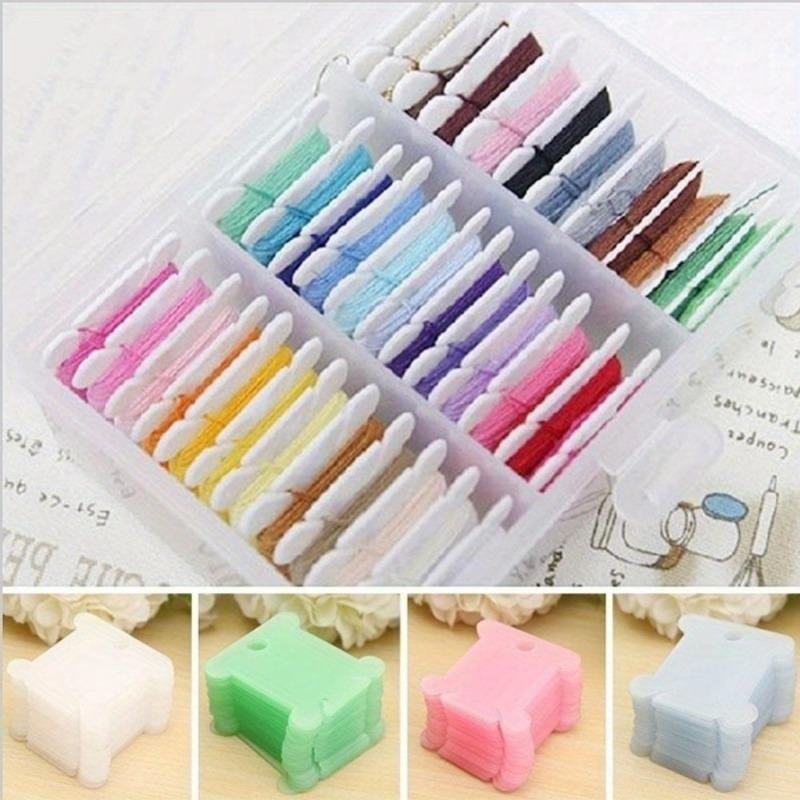 100Pcs Plastic Sewing Winding Plate Board Color Thread String Winder Cross Stitch Embroidery Thread Bobbins Organizer Tool