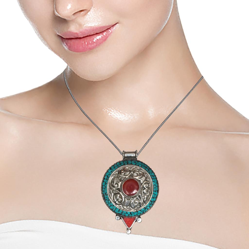 Handmade Tibetan Silver Gemstone Turquoise Red Coral Nepali Necklace Jewelry