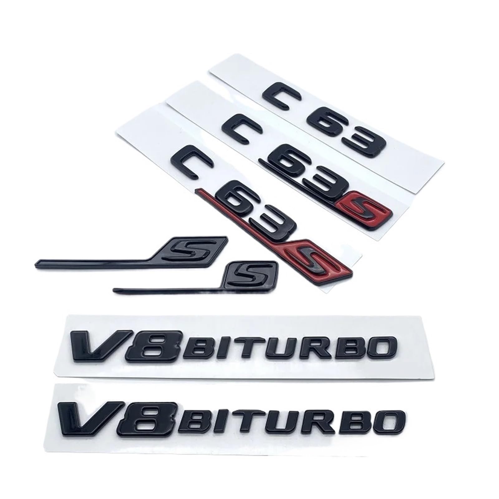 ALMVIS Glossy Black Letters and Numbers Emblem C63 C63s V8Biturbo Mercedes Benz AMG Car Glossy black