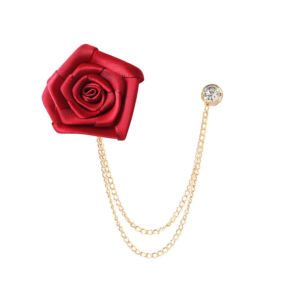 Brooch, Stylish Fabric, Handmade Red Rose Fringed Chain Corsage