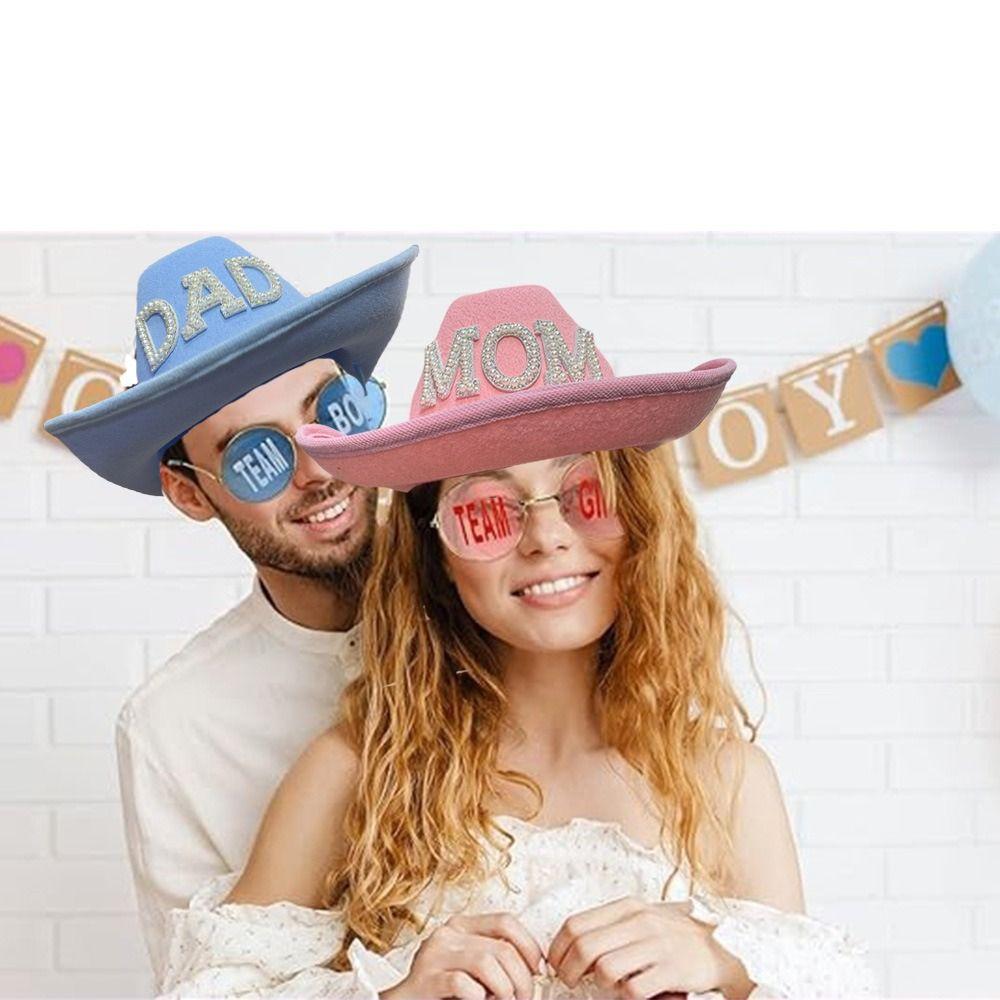 Fashion Rhinestone Letters Mom Dad Cowboy Hat Wide Brim Retro Western Cowboy Hat Vintage Jazz Hat For Gender Reveal Party
