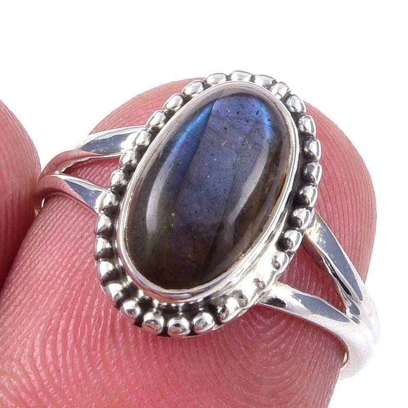 

Natural Labradorite Gemstone Handmade 925 Solid Sterling Silver Ring Size 6 w8c54
