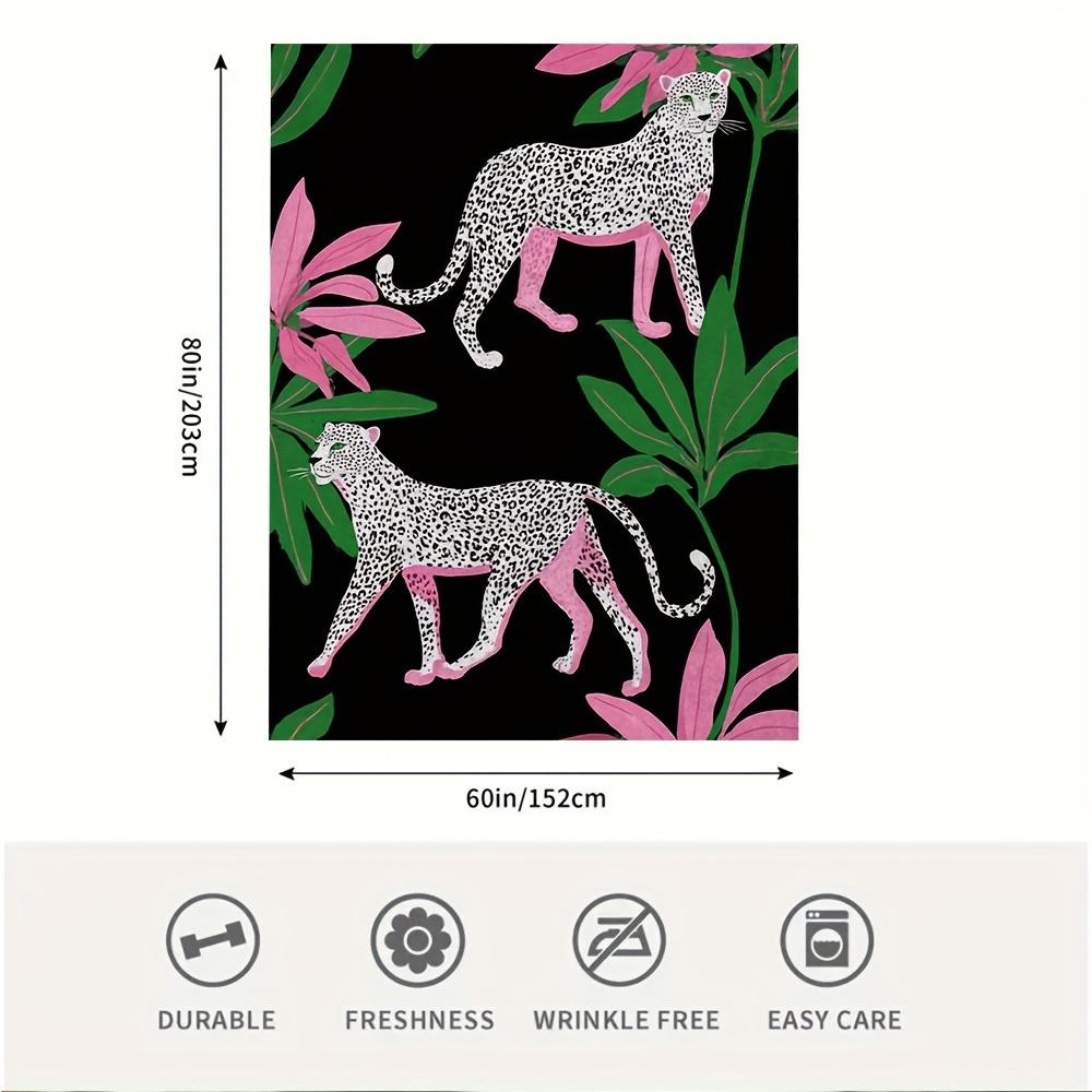 1pc Extra Large Soft Blanket - Leopard Print in Pink, Green & Black - Heavy-Duty Over 100-Yarns Construction - All-Season Couch